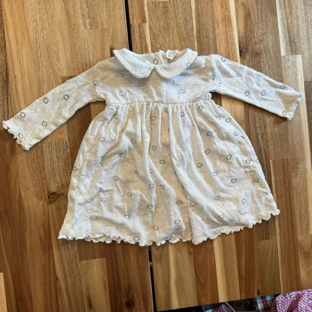 Kate Quinn Baby Girls Organic Cotton Cloud Pointelle Peter Pan Collar Dress 3-6M